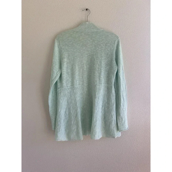 Eileen Fisher Aurora Open Cardigan Linen Cotton Mint Green Blue Shawl Collared S - Picture 2 of 6